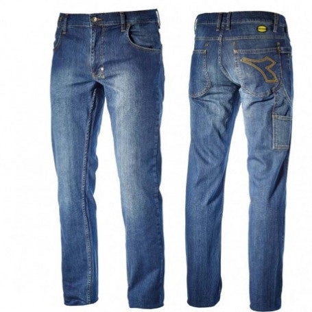 Diadora Utility Cargo Work Pants - Stone Wash Denim, ISO Certified Safety Trousers - UK Size 12